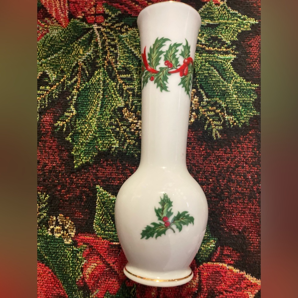 Parma By AAI China Holly Christmas Bud Vase Gold trim